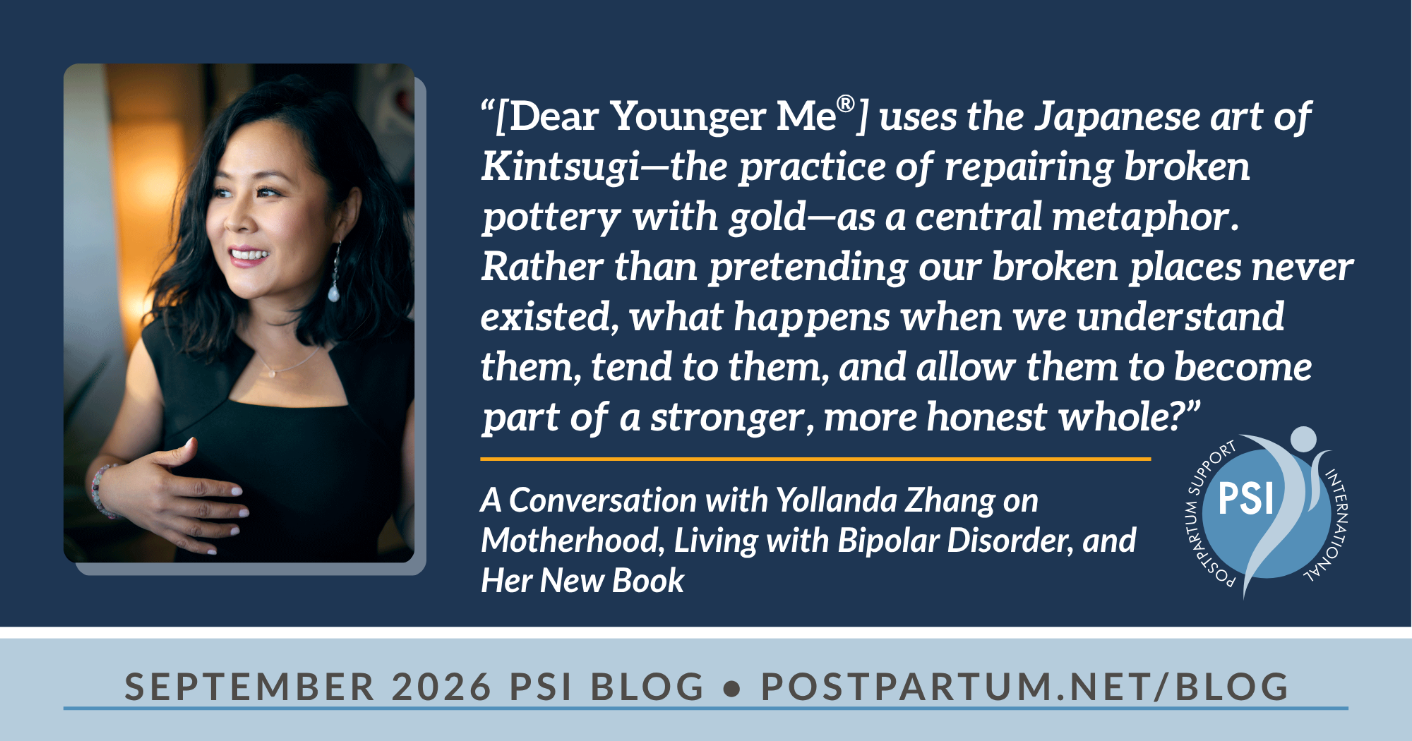 [Dear Younger Me®] uses the Japanese art of Kintsugi—the practice of repairing broken pottery with gold—as a central metaphor. Rather than pretending our broken places never existed, what happens when we understand them, tend to them, and allow them to become part of a stronger, more honest whole?” A Conversation with Yollanda Zhang, B.A.Sc., B.Ed., MACP, Registered Psychotherapist (Qualifying)