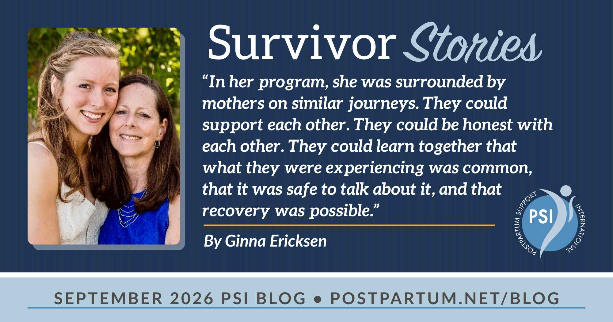 “In her program, she was surrounded by mothers on similar journeys. They could support each other. They could be honest with each other. They could learn together that what they were experiencing was common, that it was safe to talk about it, and that recovery was possible.” By Ginna Ericksen
